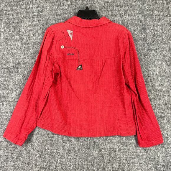 Canvasbacks Jacket Womens S Red‎ Linen Blazer Coat Business Formal Abstract Art - Picture 2 of 7